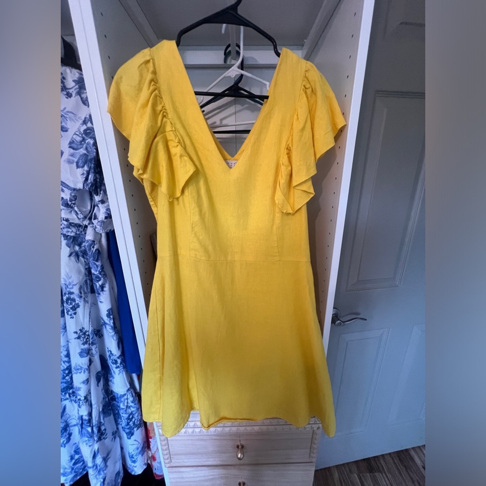 A New Day Ruffle Sleeve Linen Dress